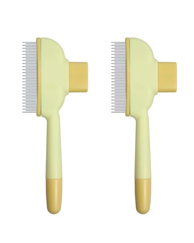 ETIALURE Haarkamm für Katzen und Hunde, selbstreinigender Haustierkamm mit Realease-Knopf, Bürste zur Entfernung von Tierhaaren zum Pflegen und Massieren (Gelb × 2) von ETIALURE