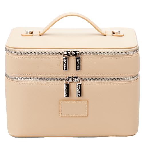 ETOILE - Duo Kosmetikkoffer – Große funktionale Reise-Make-up-Tasche Organizer mit herausnehmbarer Trennwand und Spiegel, Beige, Kosmetikkoffer mit doppeltem Reißverschluss, zweistöckiges Design und von ETOILE