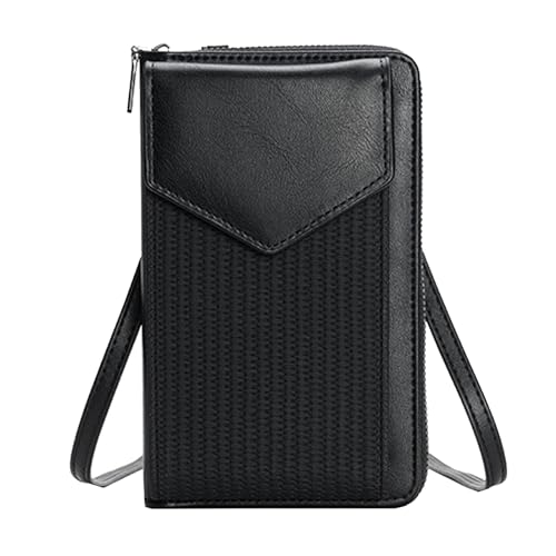 ETORRY Handy-Umhängetasche für Frauen, Handytasche zum Umhängen, PU-Leder-Brieftasche mit Kartenschlitzen und verstellbarem Schulterriemen für Mobiltelefone unter 6 Zoll. (Black) von ETORRY