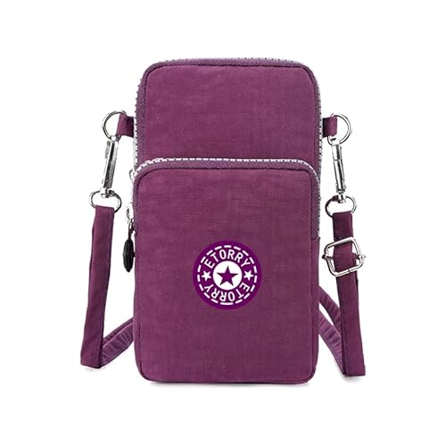 ETORRY Handytasche zum Umhängen Damen, Multifunktionale Umhängetasche 3 Schichten Crossbody Schultertasche Mini Handtasche Nylon Wristlet Geldbörse. (Purple) von ETORRY