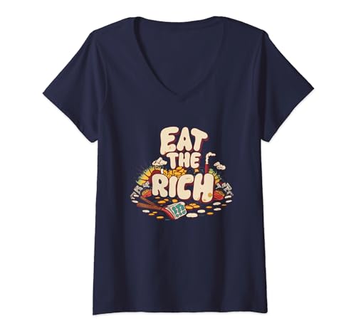 Damen Eat The Rich Workers Unite Against Corporate T-Shirt mit V-Ausschnitt von ETR Eat The rich