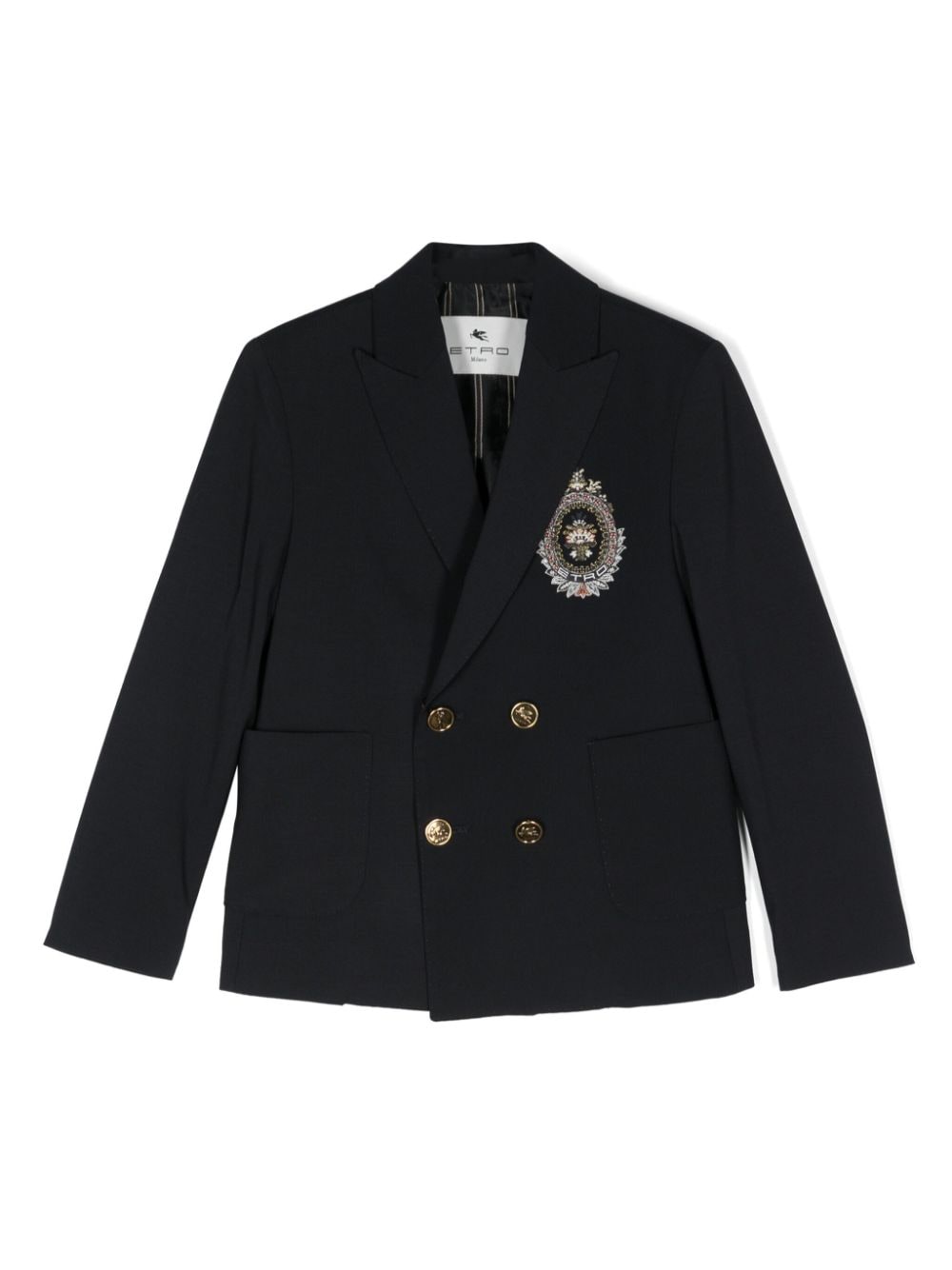 ETRO KIDS Doppelreihiger Blazer mit Pegaso-Gravur - Blau von ETRO KIDS