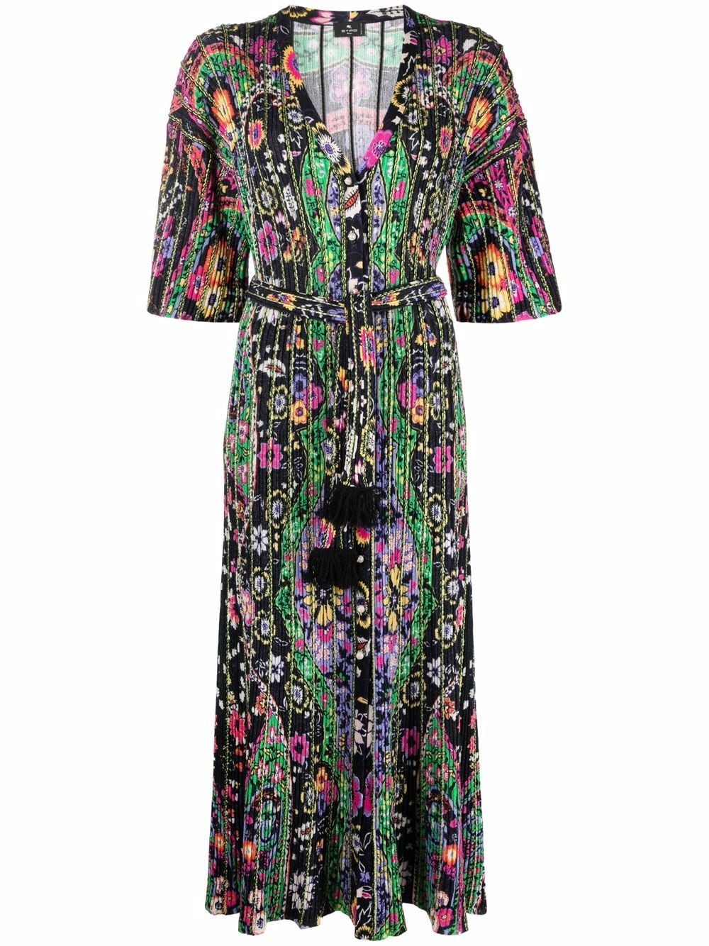 ETRO Geripptes Kleid mit Blumenmuster - Schwarz von ETRO