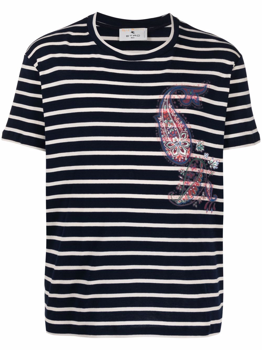 ETRO Gestreiftes T-Shirt mit Paisley-Print - Blau von ETRO