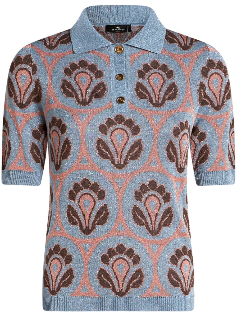 ETRO Gestricktes Poloshirt aus Blumenjacquard - Blau von ETRO