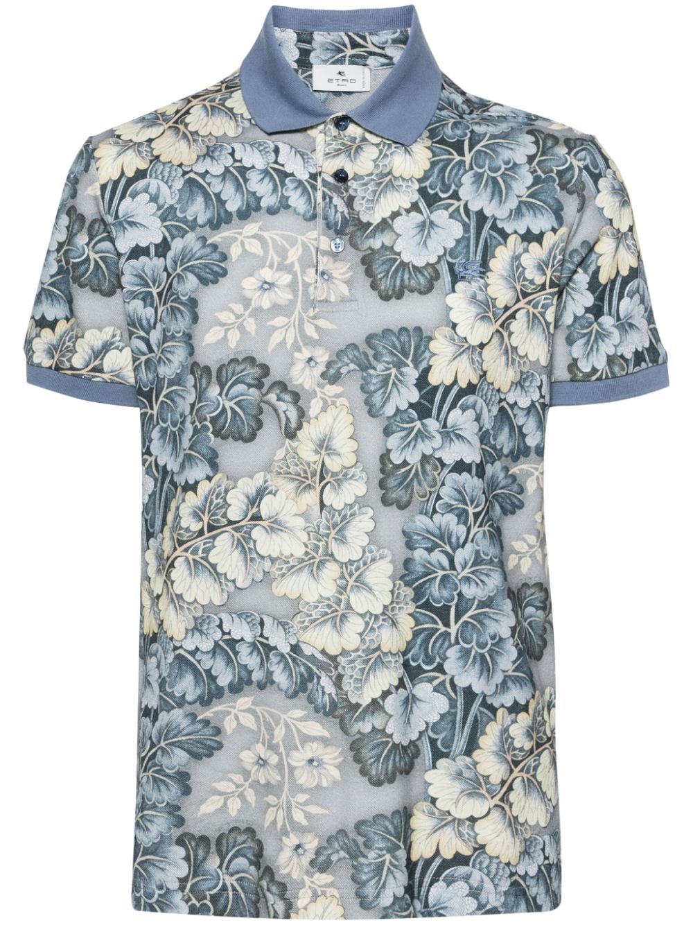 ETRO Besticktes Pegaso Poloshirt mit botanischem Print - Blau von ETRO