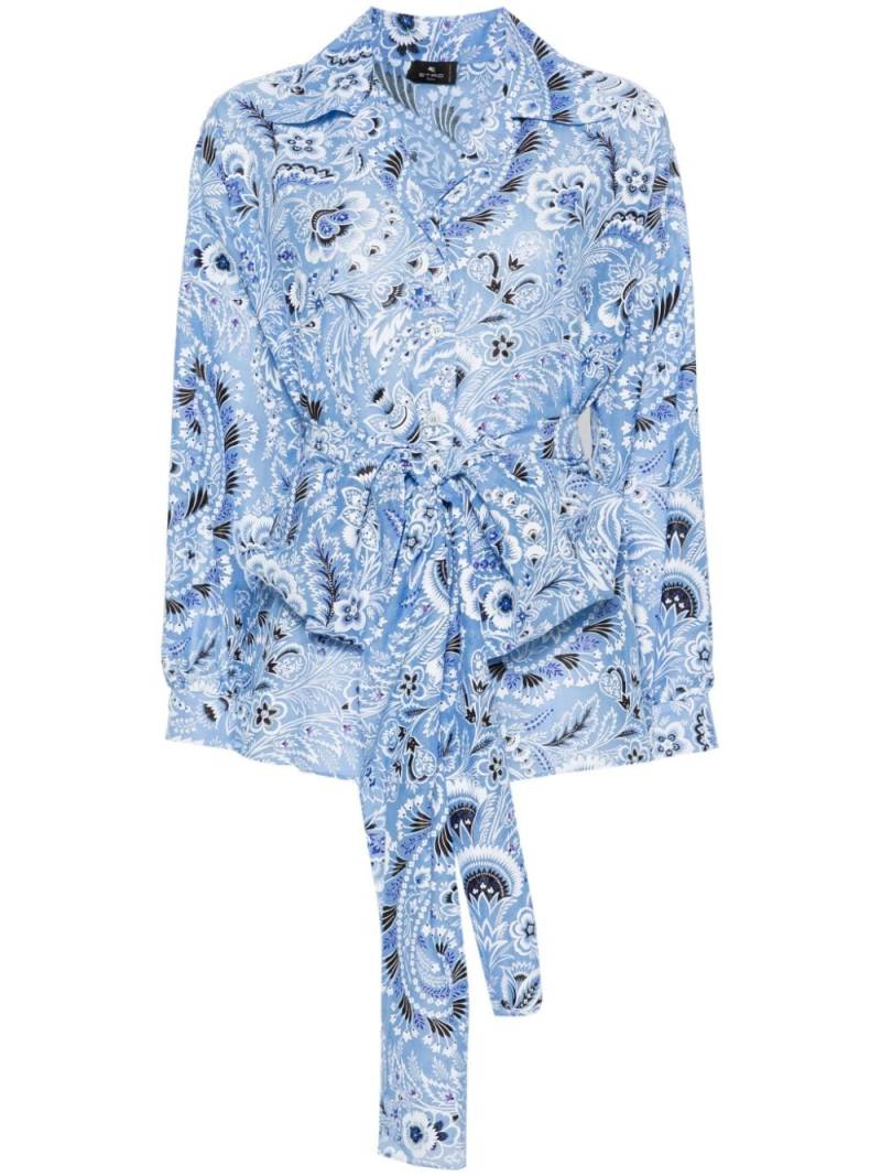 ETRO Seiden-Baumwoll-Hemd mit Blumen-Print - Blau von ETRO