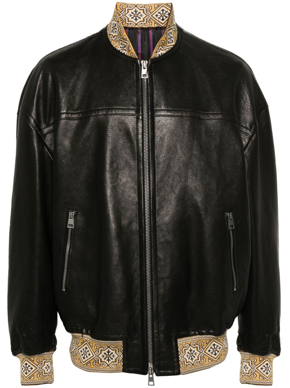 ETRO Lederjacke mit Logo-Stickerei - Schwarz von ETRO