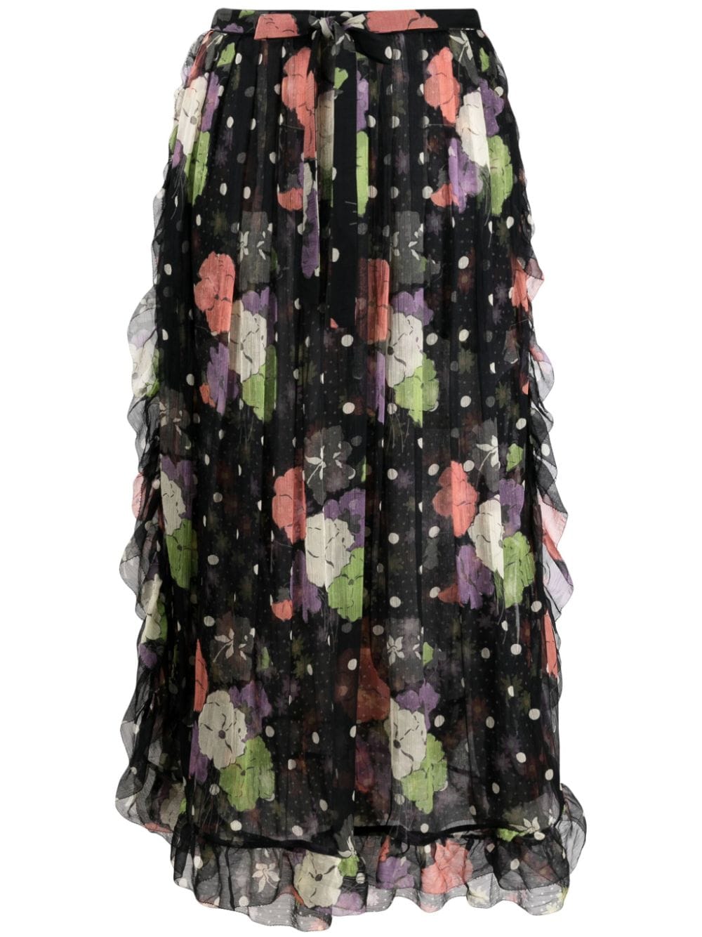 ETRO Gerüschter Midirock mit Blumen-Print - Schwarz von ETRO