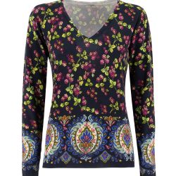 Etro Seidenmischung V-ausschnitt Blauer Pullover Mit Beerenmuster von ETRO