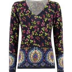 Etro Seidenmischung V-ausschnitt Blauer Pullover Mit Beerenmuster von ETRO