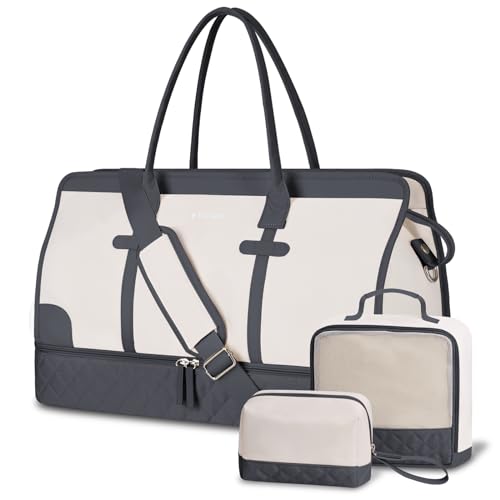 ETRONIK Weekender Reisetasche Damen, Große Weekender Bag Mit Schuhfach & Nass-Tasche, Tragetasche Travel Bag Mit Kulturtasche, Tasche für kliniktasche 4er Set Grau-1 von ETRONIK