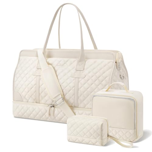 ETRONIK Weekender Reisetasche Damen, Große Reisetasche mit Schuhfach & Nass-Tasche, Tragetasche Sporttasche mit Kulturtasche, Tasche für Krankenhaus 4er Set (Beige-1) von ETRONIK