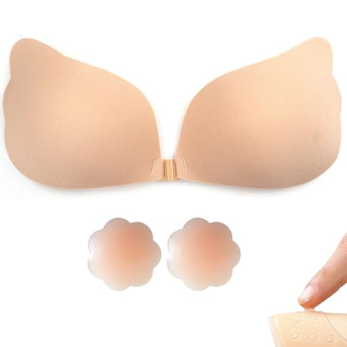 ETRSAIRL Klebe BH Push Up mit Nippelpads Trägerloser Rückenfrei für Aalle Rückenfreies Kleid Rückenfreier, Wiederverwendbare Unsichtbar Sticky Bra Große Brust Nipple Cover - C von ETRSAIRL