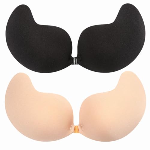 Klebe BH Rückenfrei, Trägerloser BH Push Up Große Brust Rückenfreier Sticky Bra für Aalle Rückenfreies Kleid Wiederverwendbare Unsichtbar Damen, 2PCS - A von ETRSAIRL