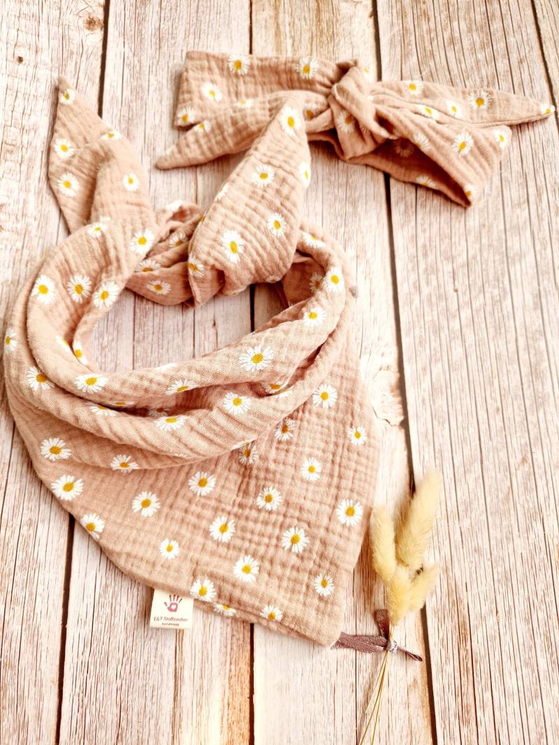 Farbwahl Musselin Halstuch Zum Binden Gänseblümchen Mädchen Kinder Handmade - Personalisierbar Mit Name von ETStoffzauber