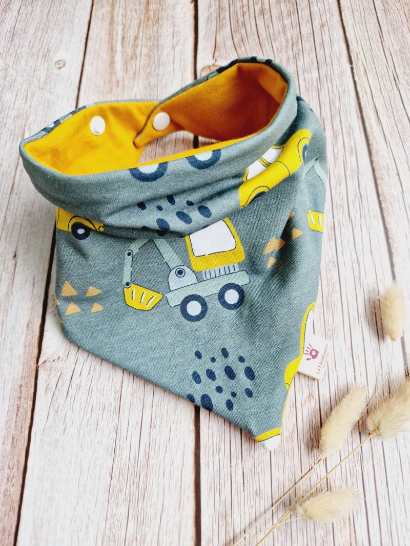 Halstuch Schal Dreieckstuch Baustelle Bagger Gelb Grau Baby 62 68 74 80 86 92 98 104 110 Handmade von ETStoffzauber