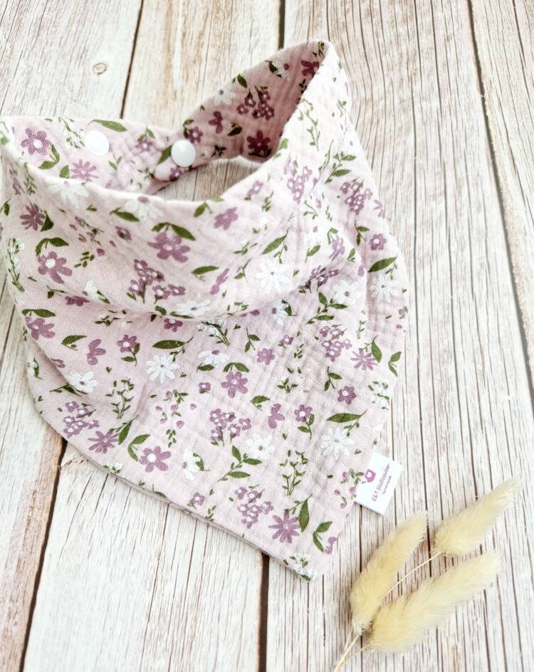 Halstuch Musselin Schal Dreieckstuch Baby Blumen Altrosa Flieder 62 68 74 80 86 92 98 104 110 Handmade von ETStoffzauber