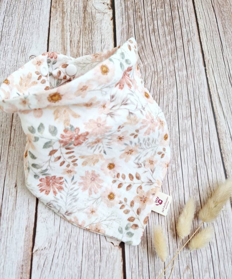 Halstuch Musselin Schal Dreieckstuch Blumen Apricot Baby 62 68 74 80 86 92 98 104 110 Handmade von ETStoffzauber