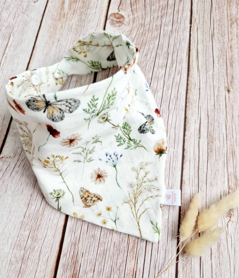 Halstuch Musselin Schal Dreieckstuch Baby Blumen Schmetterlinge Boho Handmade 62 68 74 80 86 92 98 104 110 von ETStoffzauber