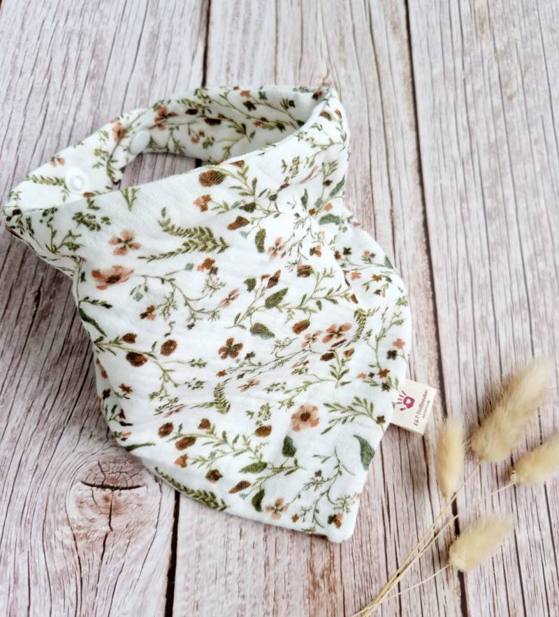 Halstuch Musselin Schal Dreieckstuch Baby Blumenranke 62 68 74 80 86 92 98 104 110 Handmade von ETStoffzauber