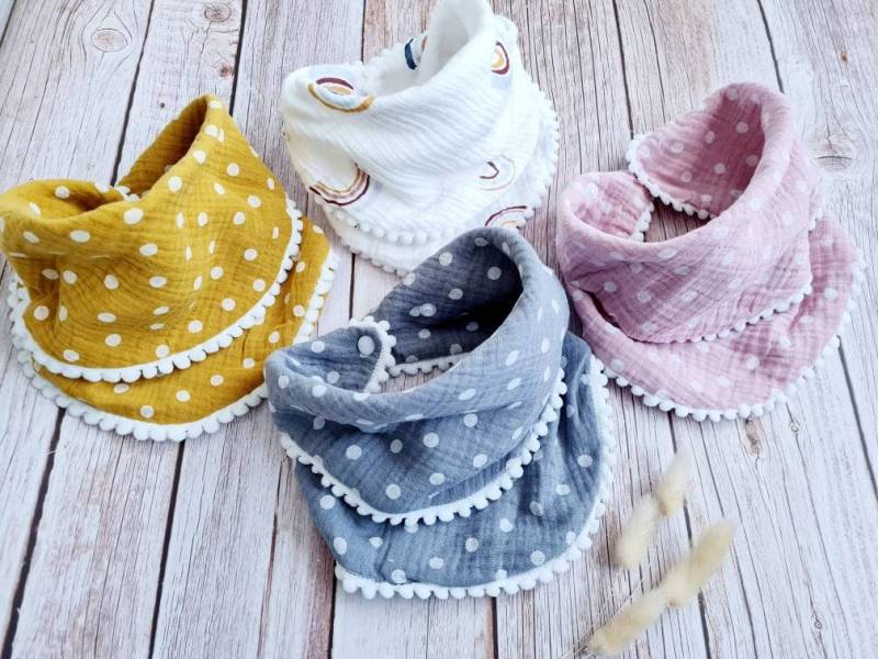 Halstuch Musselin Schal Dreieckstuch Baby Farbwahl Regenbogen Punkte 68 74 80 86 92 98 Handmade von ETStoffzauber