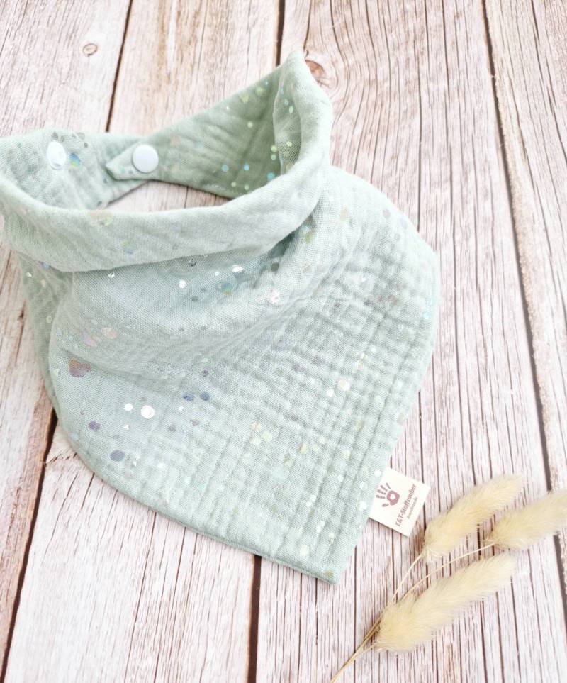 Halstuch Musselin Schal Dreieckstuchhelles Altmintgrün Shiny Dots Handmade Baby 62 68 74 80 86 92 98 104 110 von ETStoffzauber