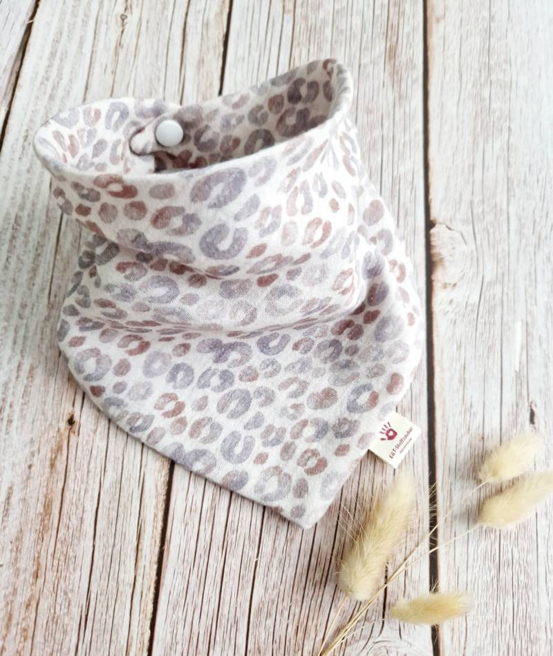 Halstuch Musselin Schal Dreieckstuch Baby Leo Panther Animalprint Beige Flieder 62 68 74 80 86 92 98 104 110 Handmade von ETStoffzauber