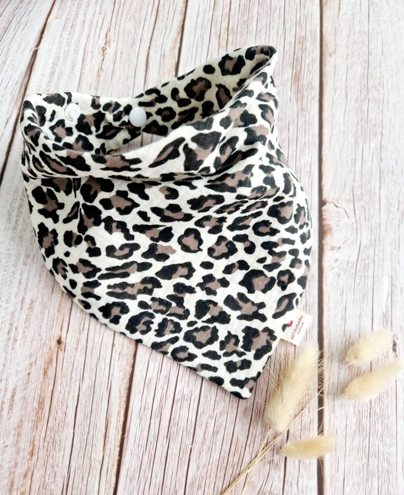 Halstuch Musselin Schal Dreieckstuch Leo Panther Animalprint Beige Schwarz Baby 62 68 74 80 86 92 98 104 110 Handmade von ETStoffzauber