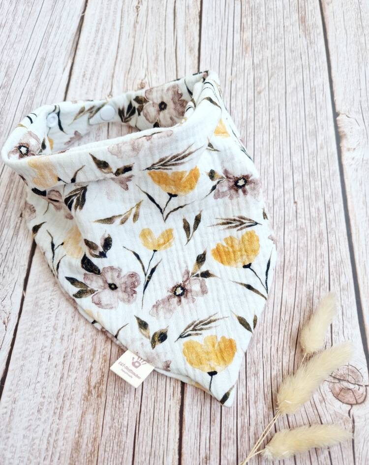 Halstuch Musselin Schal Dreieckstuch Herbst Baby Blumen Gelb 62 68 74 80 86 92 98 104 110 Handmade von ETStoffzauber