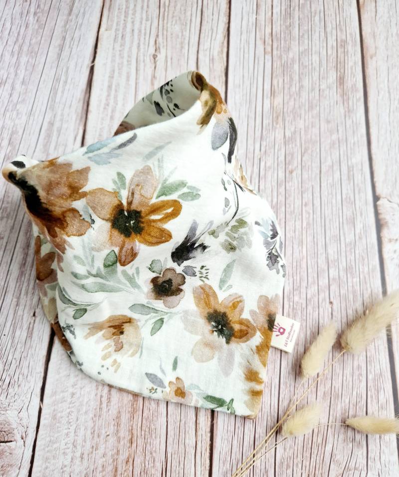 Halstuch Musselin Schal Dreieckstuch Herbstblumen Braun Baby 62 68 74 80 86 92 98 104 110 Handmade von ETStoffzauber