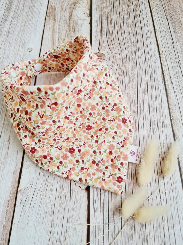 Halstuch Musselin Schal Dreieckstuch Blumen Streublumen Apricot Baby 62 68 74 80 86 92 98 104 110 Handmade von ETStoffzauber