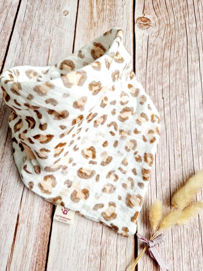 Halstuch Musselin Schal Dreieckstuch Braun Leo Panther Animalprint 62 68 74 80 86 92 98 104 110 Handmade von ETStoffzauber
