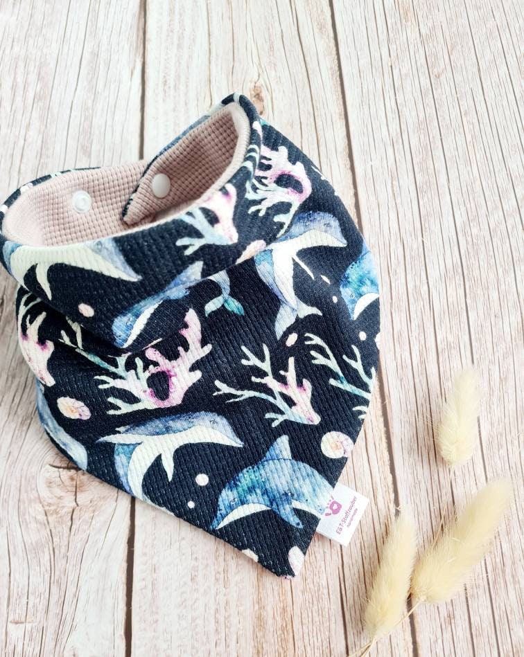 Halstuch Schal Dreieckstuch Baby Delphin Altrosa Dunkelblau Unterwasser Meer 68 74 80 86 92 98 von ETStoffzauber