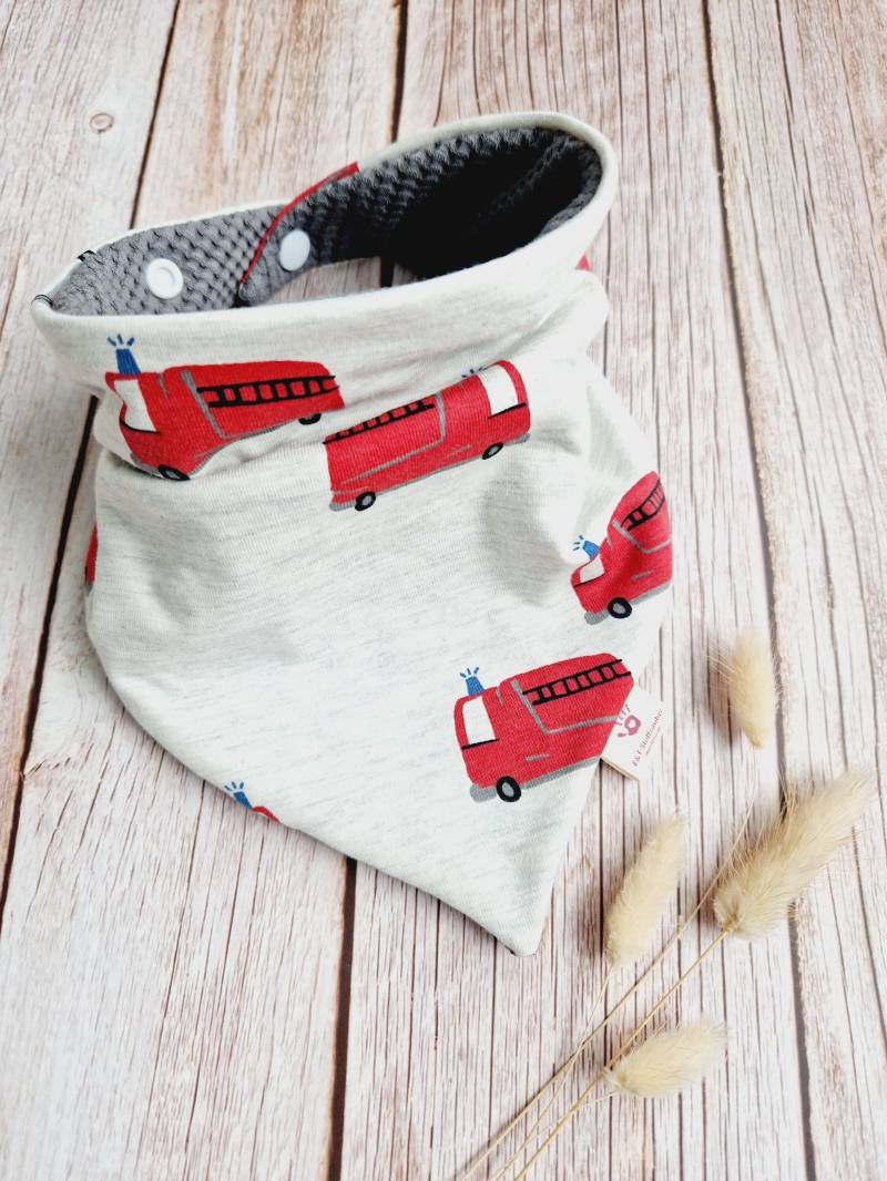 Halstuch Schal Dreieckstuch Feuerwehr Feuerwehrauto Grau Baby Unisex 62 68 74 80 86 92 98 104 110 Handmade von ETStoffzauber