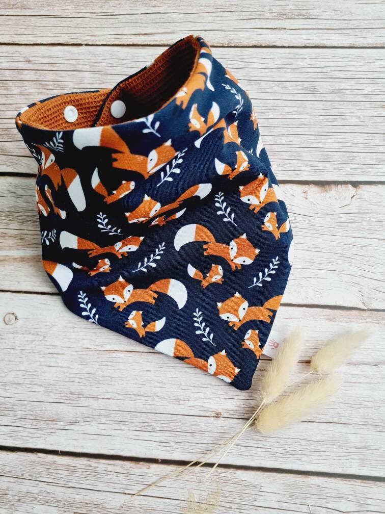 Halstuch Schal Dreieckstuch Fuchs Familie Kupfer Blau Baby Unisex 62 68 74 80 86 92 98 104 110 Handmade von ETStoffzauber