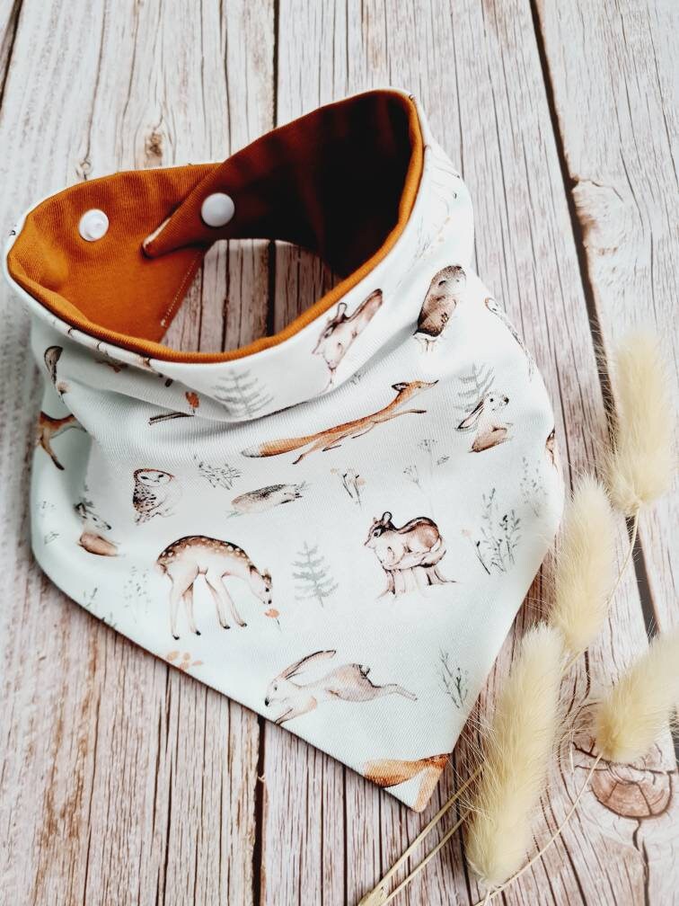 Halstuch Schal Dreieckstuch Wintertiere Kupfer Fuchs Reh Wald Baby 62 68 74 80 86 92 98 104 110 Handmade von ETStoffzauber