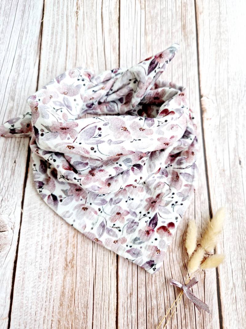 Musselin Halstuch Zum Binden Bordeaux Grau Blumen Mädchen Kinder Handmade - Personalisierbar Mit Name von ETStoffzauber