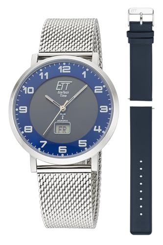 ETT Eco Tech Time Funk Solar Herren Uhr Analog mit digitalem Datum mit Edelstahl,Leder Armband EGS-11621-32MS von ETT Eco Tech Time