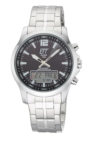 ETT Eco Tech Time Funk Solar Herren Uhr Analog mit digitalem Datum mit Edelstahl Armband EGA-11715-21M von ETT Eco Tech Time