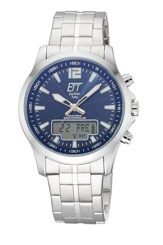 ETT Eco Tech Time Funk Solar Herren Uhr Analog mit digitalem Datum mit Edelstahl Armband EGA-11716-31M von ETT Eco Tech Time