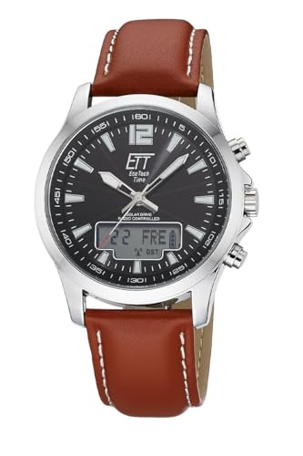 ETT Eco Tech Time Funk Solar Herren Uhr Analog mit digitalem Datum mit Leder Armband EGA-11713-21L von ETT Eco Tech Time