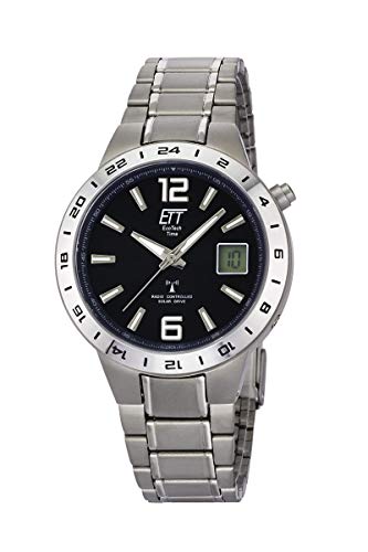 ETT Eco Tech Time Funk Solar Herren Uhr Analog mit digitalem Datum mit Titan Armband EGT-11411-41M von ETT Eco Tech Time