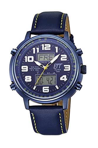 ETT Eco Tech Time Funk Solar Weltzeit Herren Uhr Chronograph mit Leder Armband EGS-11450-32L von ETT Eco Tech Time