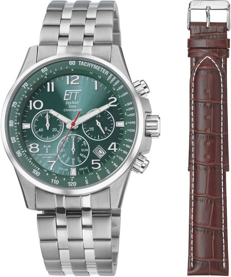 ETT Funkchronograph EGS-11611-82MS, (Set, 2-tlg., mit Wechselband), Armbanduhr, Herrenuhr, Stoppfunktion, Datum, Solar von ETT