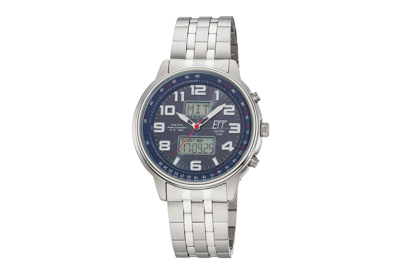 ETT Funkchronograph Hunter EGS-11733-32M, Armbanduhr, Solar, Herrenuhr, Edelstahlarmband, analog, digital von ETT