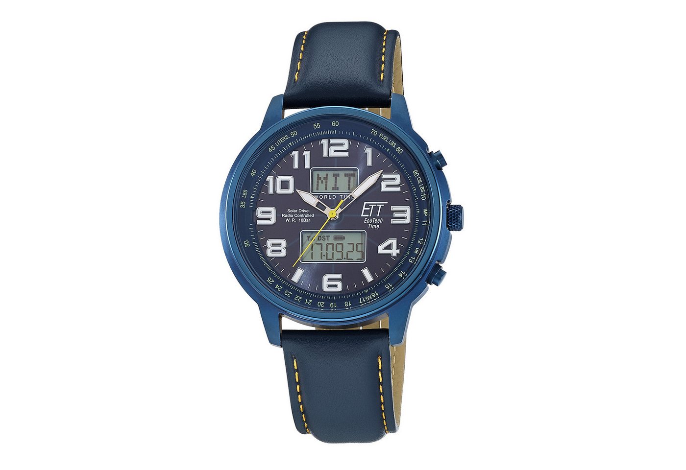 ETT Funkchronograph Hunter EGS-11734-32L, Armbanduhr, Solar, Herrenuhr, Lederarmband, analog, digital von ETT