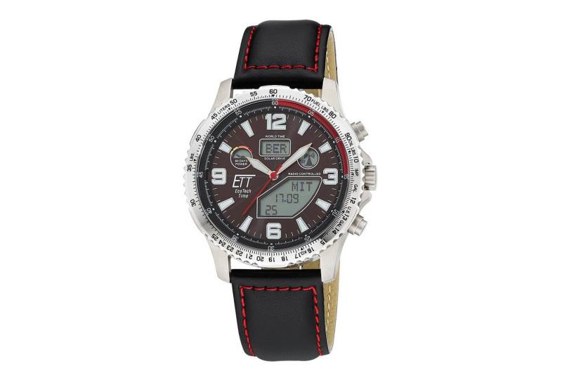 ETT Funkchronograph Professional World Timer EGT-11718-22L, Armbanduhr, Solar, Herrenuhr, Lederarmband, analog, digital von ETT
