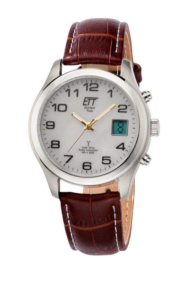 ETT Funkuhr Basic EGS-11333-60L, Armbanduhr, Solar, Herrenuhr, Lederarmband, analog, digital von ETT