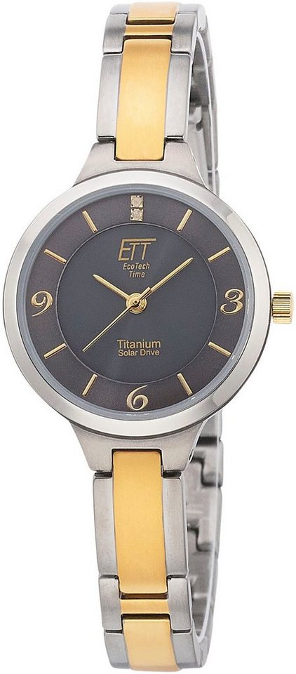 ETT Solaruhr Solar Drive ELT-12146-52M, (Set, 2-tlg., mit Bandkürzgerät), Armbanduhr, Damenuhr, Titanuhr von ETT